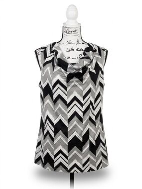 Sleeveless Cowl Neck Chevron Tank Top - Black & Gray SIZE LARGE